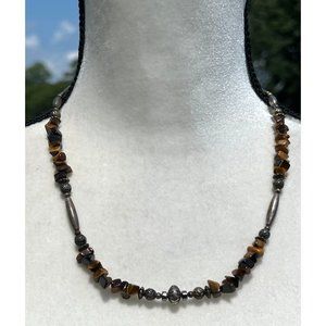 Tiger Eye and Silver Plated Necklace -- 20"
